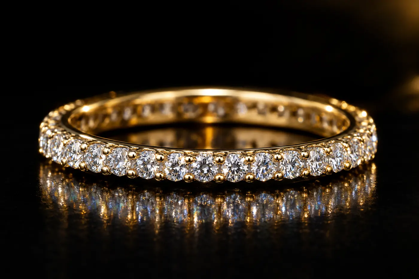 Micro pavé yellow gold band